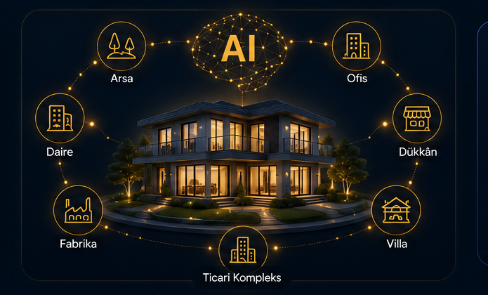 Ev, arsa, ofis, dükkân, villa, fabrika ve ticari gayrimenkuller için yapay zekâ destekli planlama